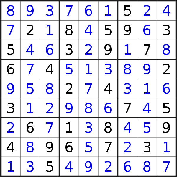 Soluzione del sudoku pubblicato martedì  9 marzo 2021
