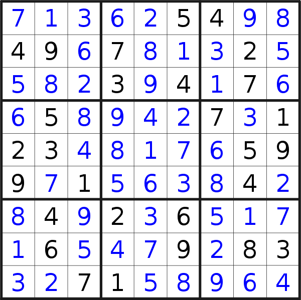 Sudoku solution for puzzle published on Friday, 9th of April 2021