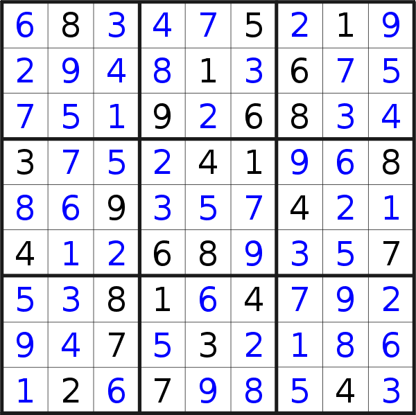 Sudoku solution for puzzle published on Sunday, 18th of April 2021