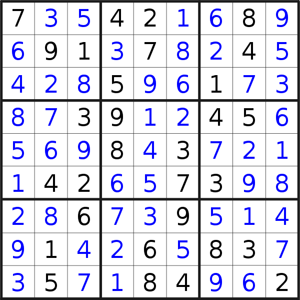 Sudoku solution for puzzle published on Wednesday, 21st of April 2021