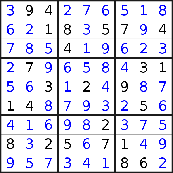 Sudoku solution for puzzle published on Sunday, 23rd of May 2021