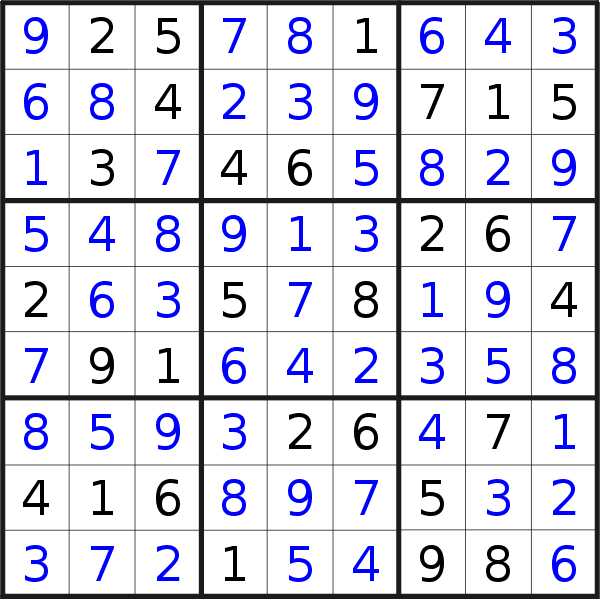 Sudoku solution for puzzle published on Monday, 24th of May 2021