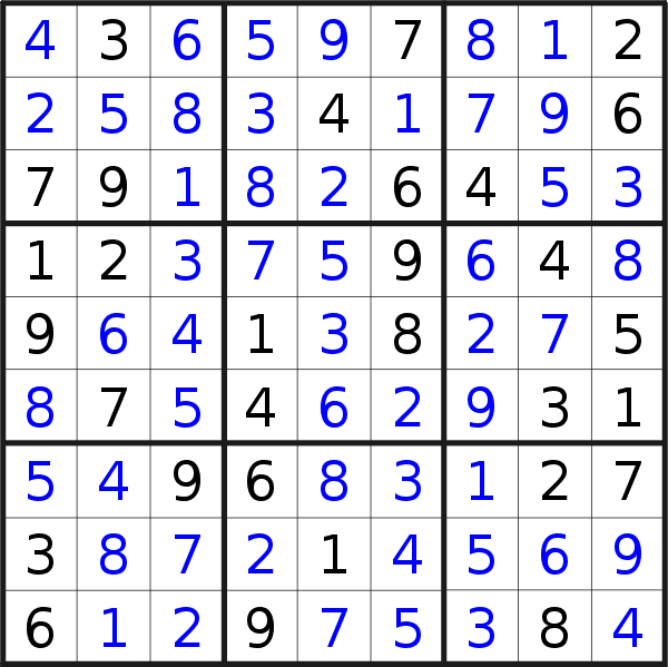 Sudoku solution for puzzle published on Sunday, 13th of June 2021