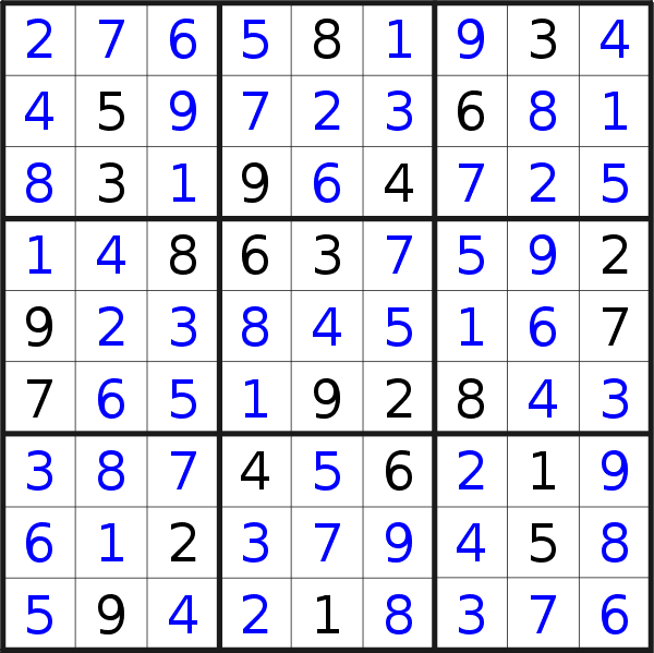 Sudoku solution for puzzle published on Friday, 18th of June 2021