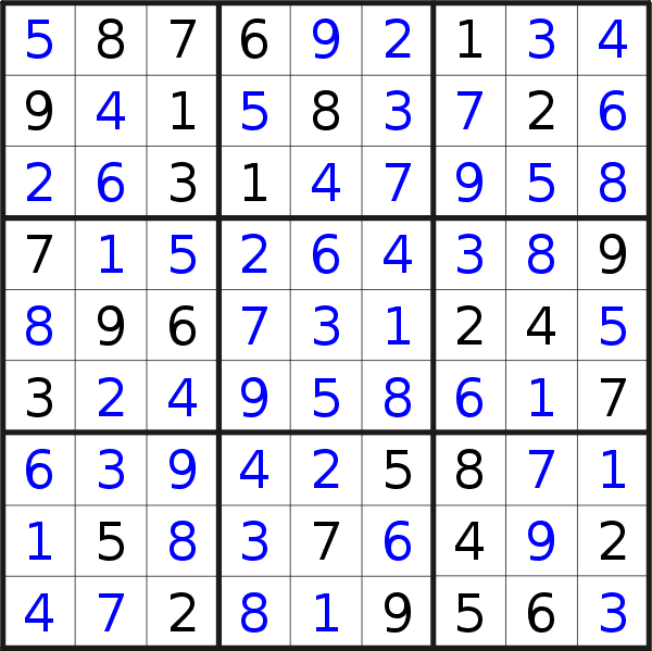 Sudoku solution for puzzle published on Saturday, 26th of June 2021