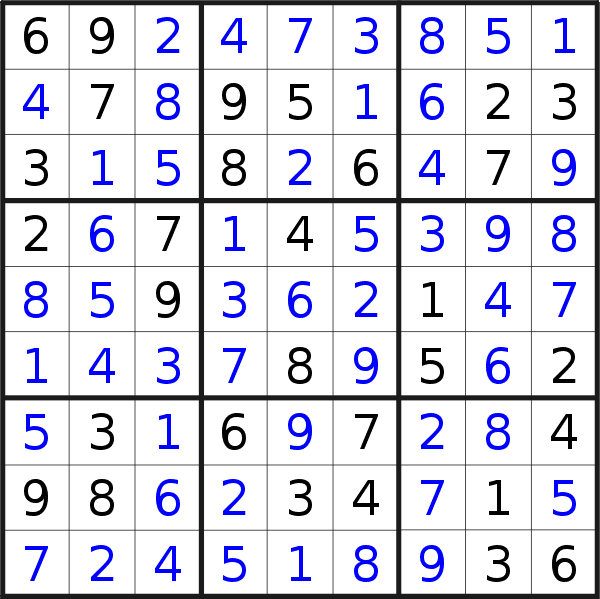 Sudoku solution for puzzle published on Sunday, 27th of June 2021