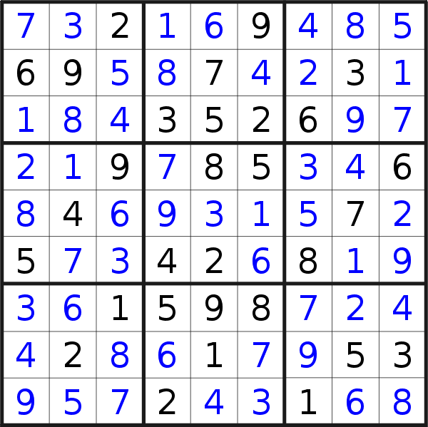 Sudoku solution for puzzle published on Monday, 28th of June 2021