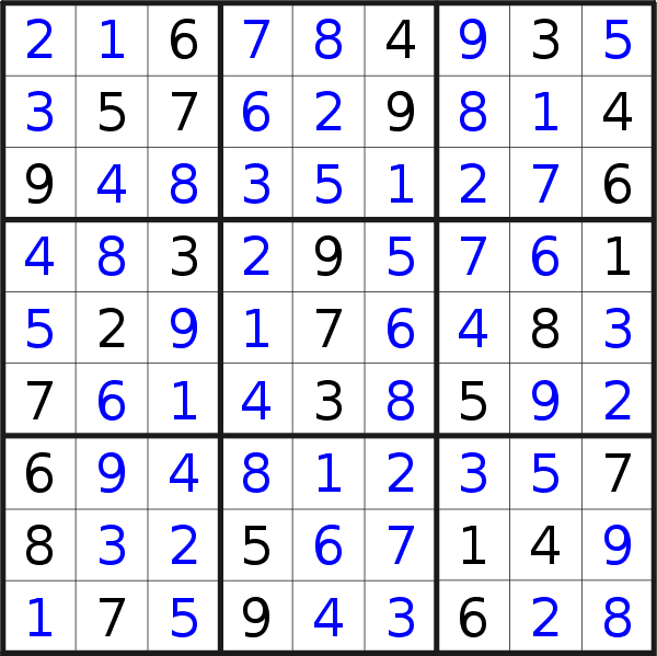 Sudoku solution for puzzle published on Monday, 19th of July 2021