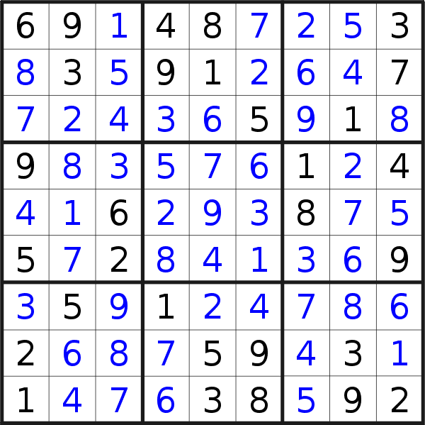 Sudoku solution for puzzle published on Monday, 23rd of August 2021