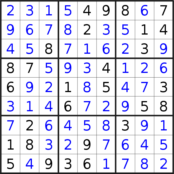 Sudoku solution for puzzle published on Sunday, 26th of September 2021