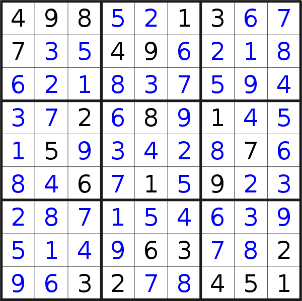 Sudoku solution for puzzle published on Monday, 25th of October 2021