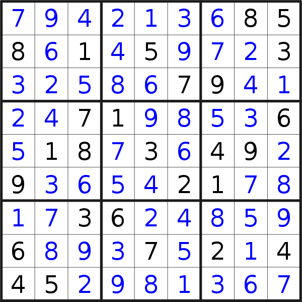Sudoku solution for puzzle published on Wednesday, 24th of November 2021