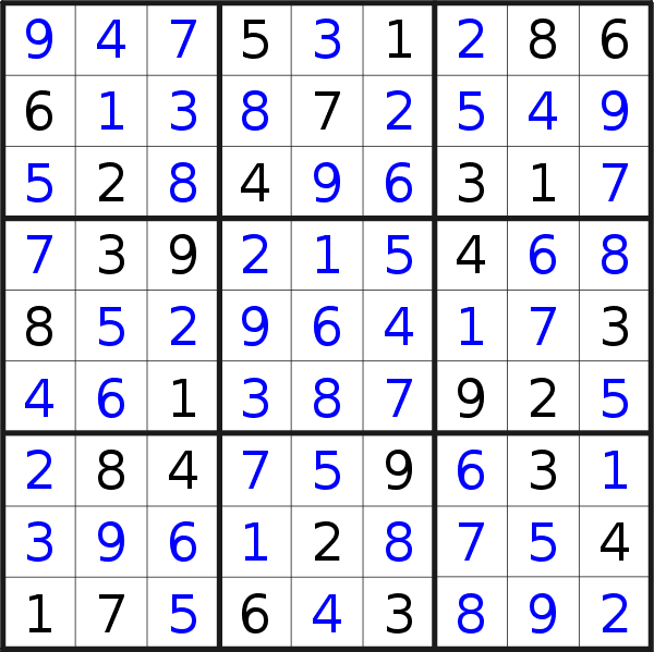 Sudoku solution for puzzle published on Sunday, 28th of November 2021