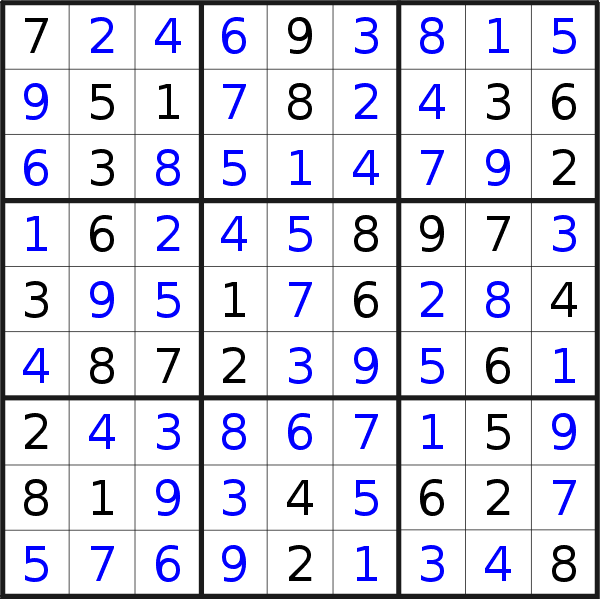 Sudoku solution for puzzle published on Saturday, 18th of December 2021