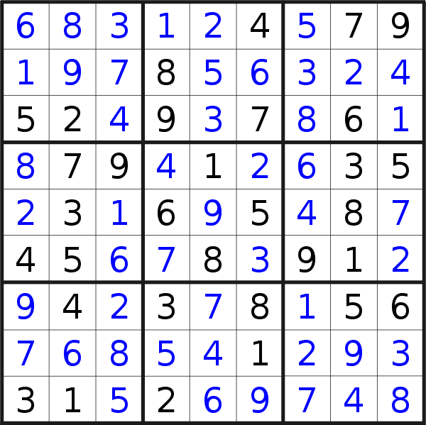 Sudoku solution for puzzle published on Monday, 27th of December 2021