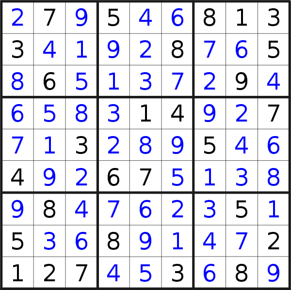 Sudoku solution for puzzle published on Saturday, 1st of January 2022