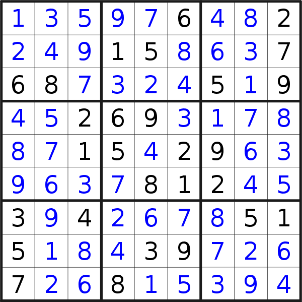 Sudoku solution for puzzle published on Sunday, 2nd of January 2022