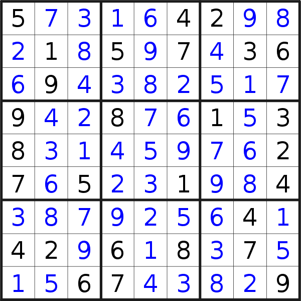 Sudoku solution for puzzle published on Monday, 3rd of January 2022