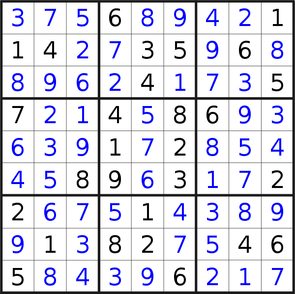 Sudoku solution for puzzle published on Friday, 14th of January 2022