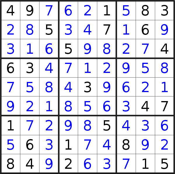 Sudoku solution for puzzle published on Saturday, 15th of January 2022