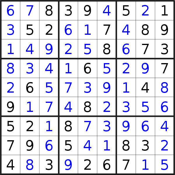 Sudoku solution for puzzle published on Sunday, 16th of January 2022