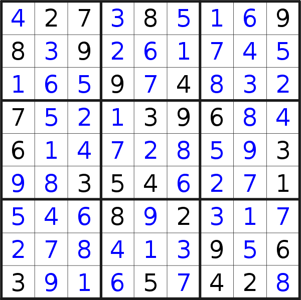 Sudoku solution for puzzle published on Wednesday, 19th of January 2022