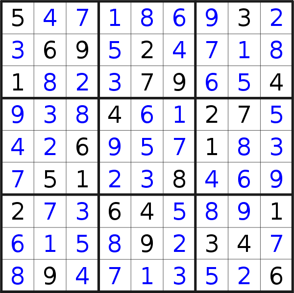 Sudoku solution for puzzle published on Friday, 21st of January 2022