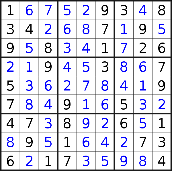 Sudoku solution for puzzle published on Sunday, 23rd of January 2022