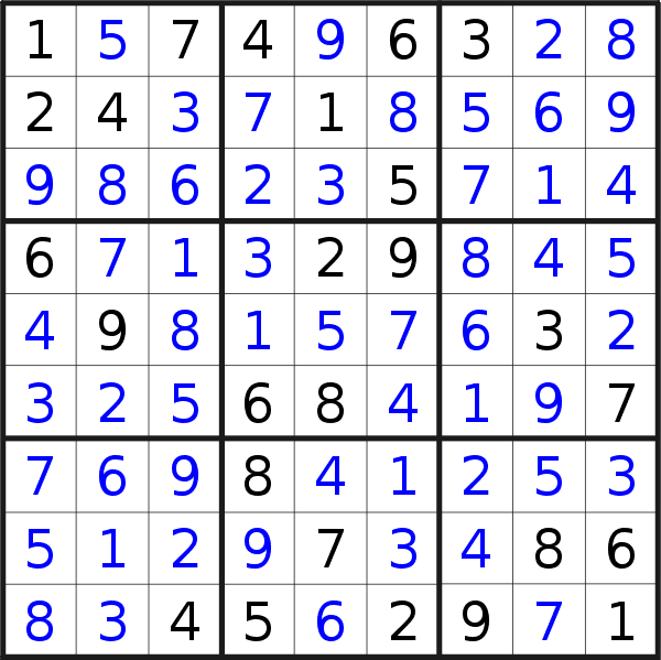 Sudoku solution for puzzle published on Sunday, 6th of March 2022