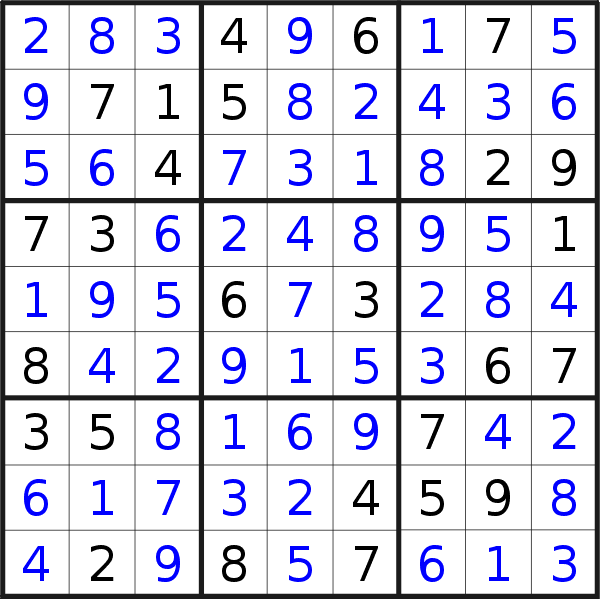 Sudoku solution for puzzle published on Sunday, 13th of March 2022