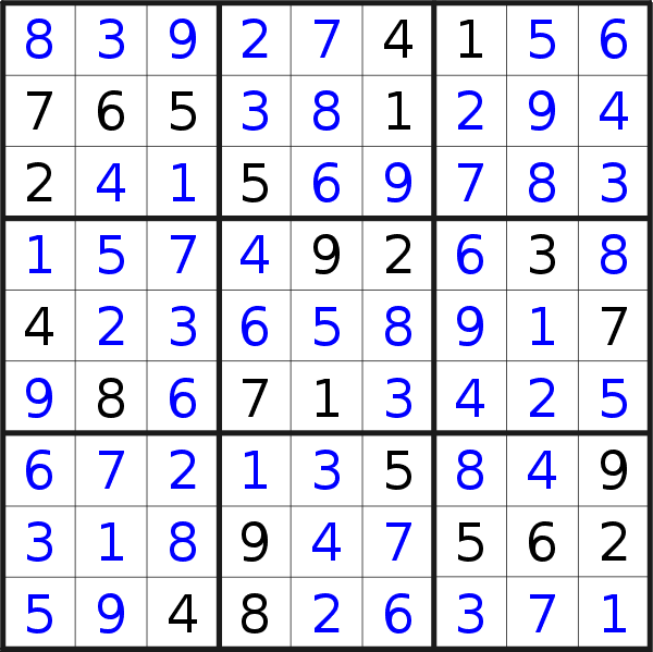 Sudoku solution for puzzle published on Sunday, 20th of March 2022