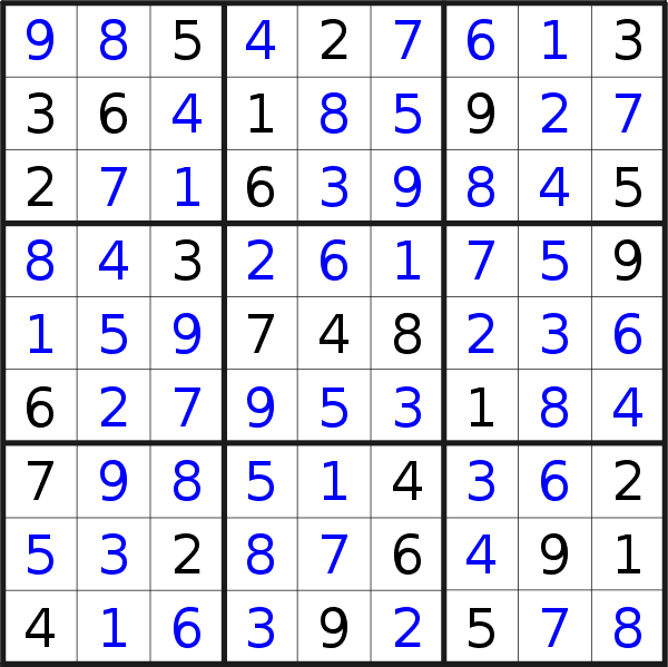 Sudoku solution for puzzle published on Wednesday, 27th of April 2022