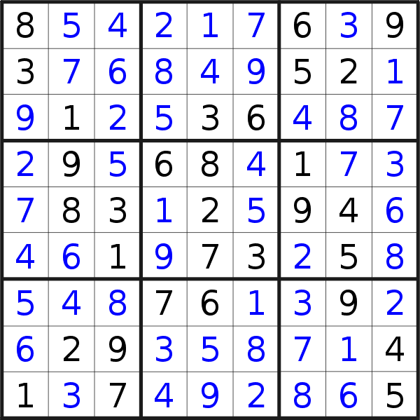 Sudoku solution for puzzle published on Friday, 29th of April 2022