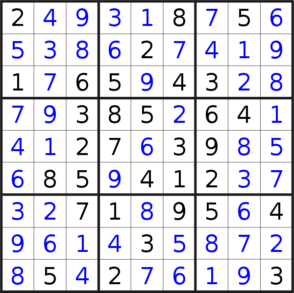 Sudoku solution for puzzle published on Saturday, 14th of May 2022