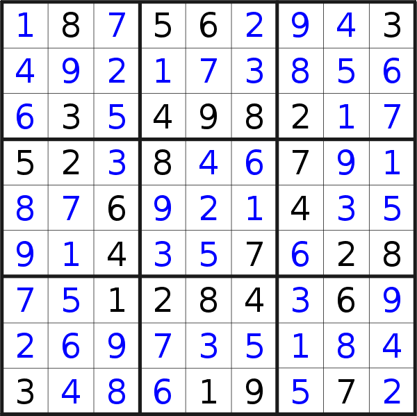 Sudoku solution for puzzle published on Sunday, 15th of May 2022