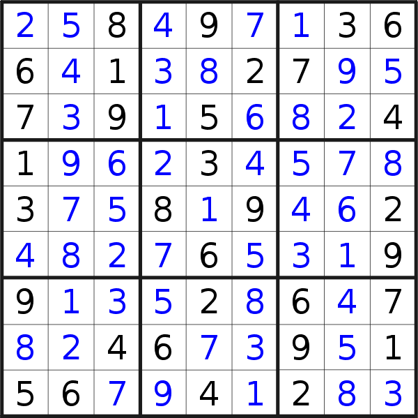 Sudoku solution for puzzle published on Wednesday, 18th of May 2022