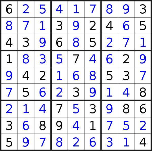 Sudoku solution for puzzle published on Sunday, 22nd of May 2022