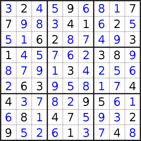 Sudoku solution for puzzle published on Friday, 3rd of June 2022