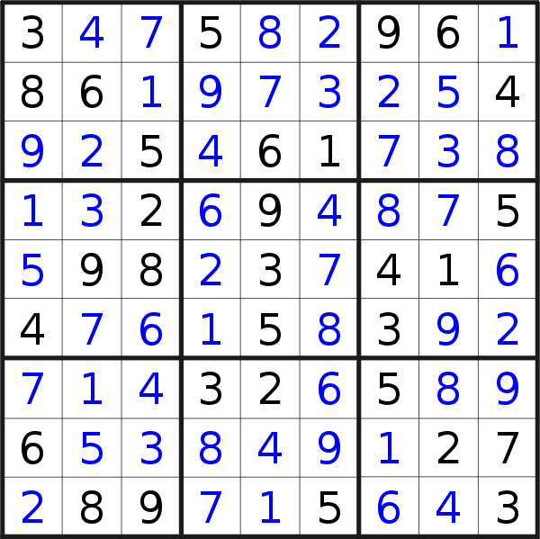 Sudoku solution for puzzle published on Thursday, 9th of June 2022