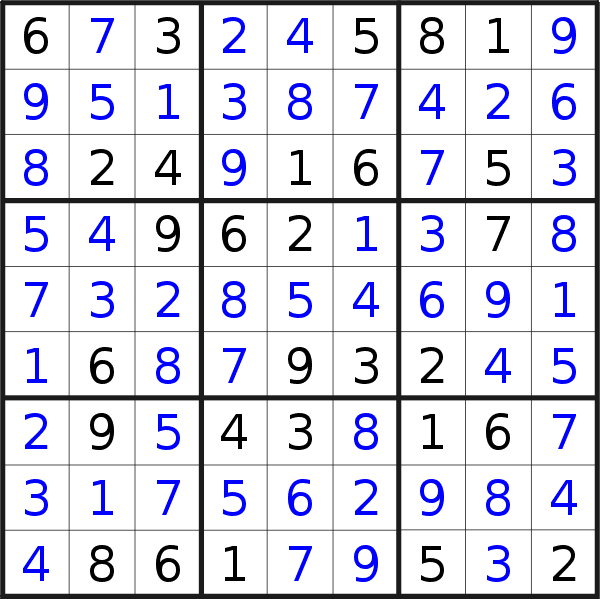Sudoku solution for puzzle published on Monday, 13th of June 2022