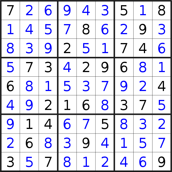 Sudoku solution for puzzle published on Saturday, 18th of June 2022