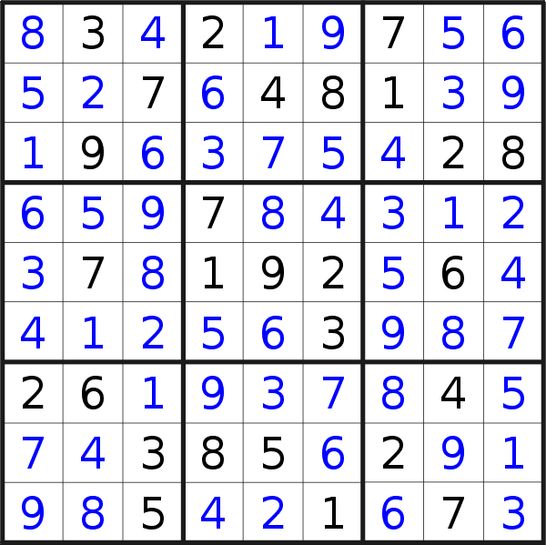 Sudoku solution for puzzle published on Sunday, 19th of June 2022