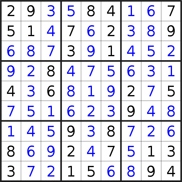 Sudoku solution for puzzle published on Monday, 20th of June 2022