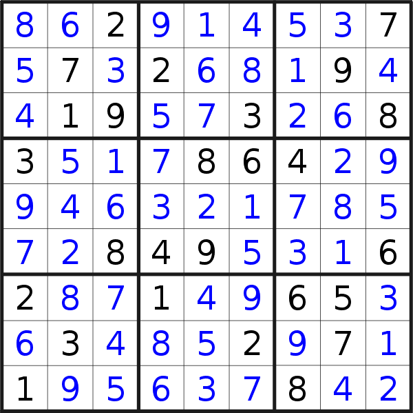 Sudoku solution for puzzle published on Monday, 27th of June 2022