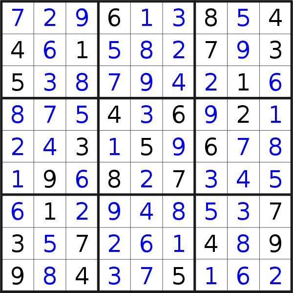 Sudoku solution for puzzle published on Wednesday, 13th of July 2022