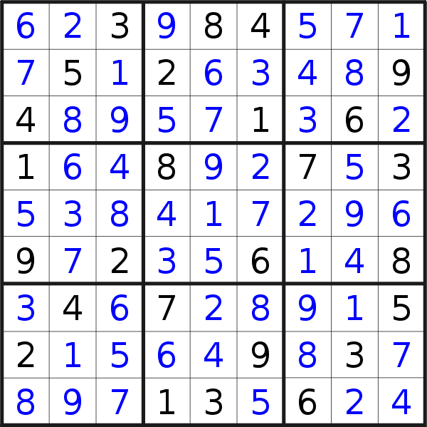 Sudoku solution for puzzle published on Saturday, 27th of August 2022