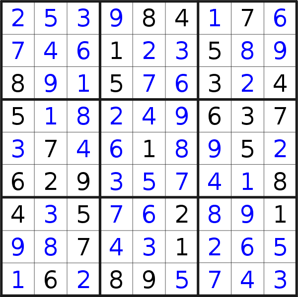 Sudoku solution for puzzle published on Thursday, 22nd of September 2022