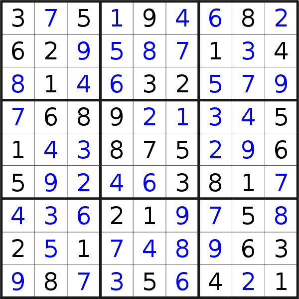 Sudoku solution for puzzle published on Monday, 26th of September 2022