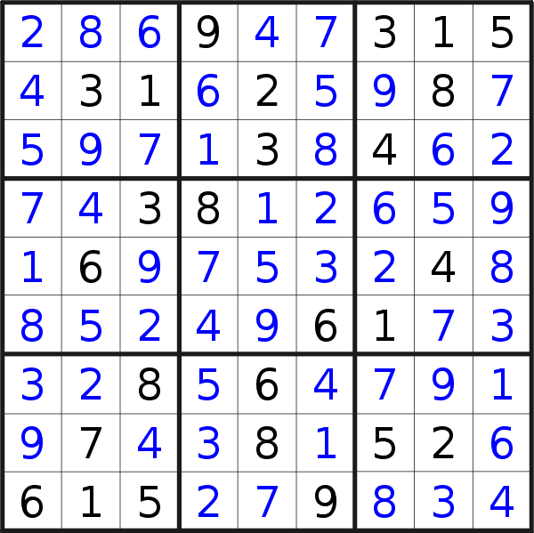 Sudoku solution for puzzle published on Wednesday, 28th of September 2022