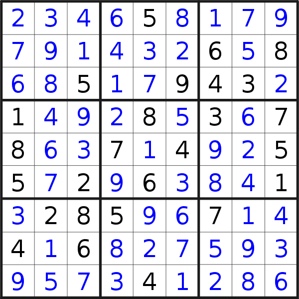 Sudoku solution for puzzle published on Saturday, 1st of October 2022